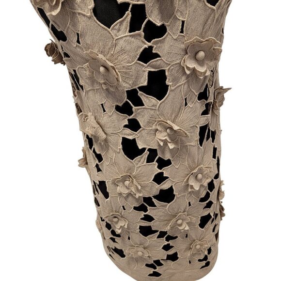 Catherine Malandrino Khaki Floral Cut Out Designer Dress Size M - Picture 3 of 16